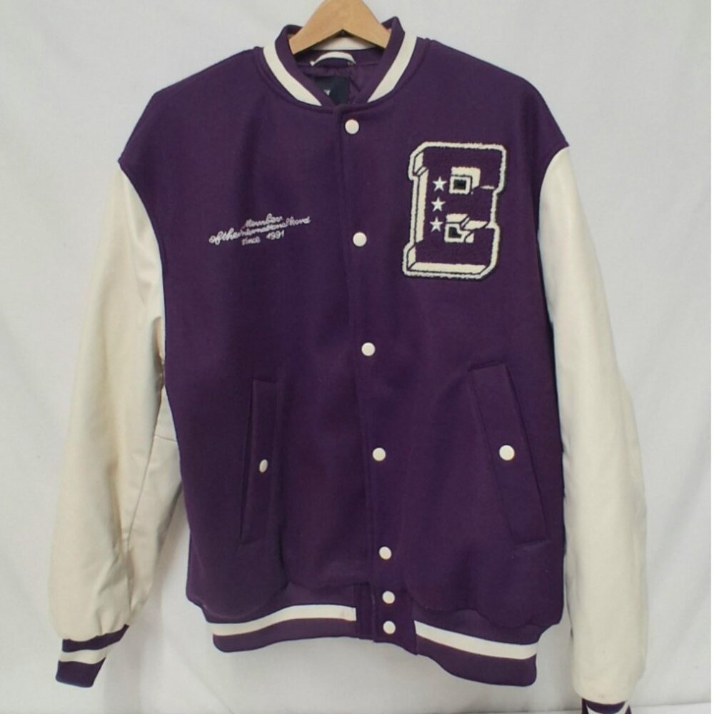 Mens H&M Purple Varsity Jacket with Letter 'B' Patch Size Large